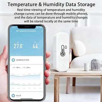 WiFi Temperature Sensor, Smart Room Temperature Humidity Monitor - Realtime Remote Monitor with Mobile App Alert for Baby Room, Greenhouse, Office, Compatible with Tuya, Alexa & Google Assistant