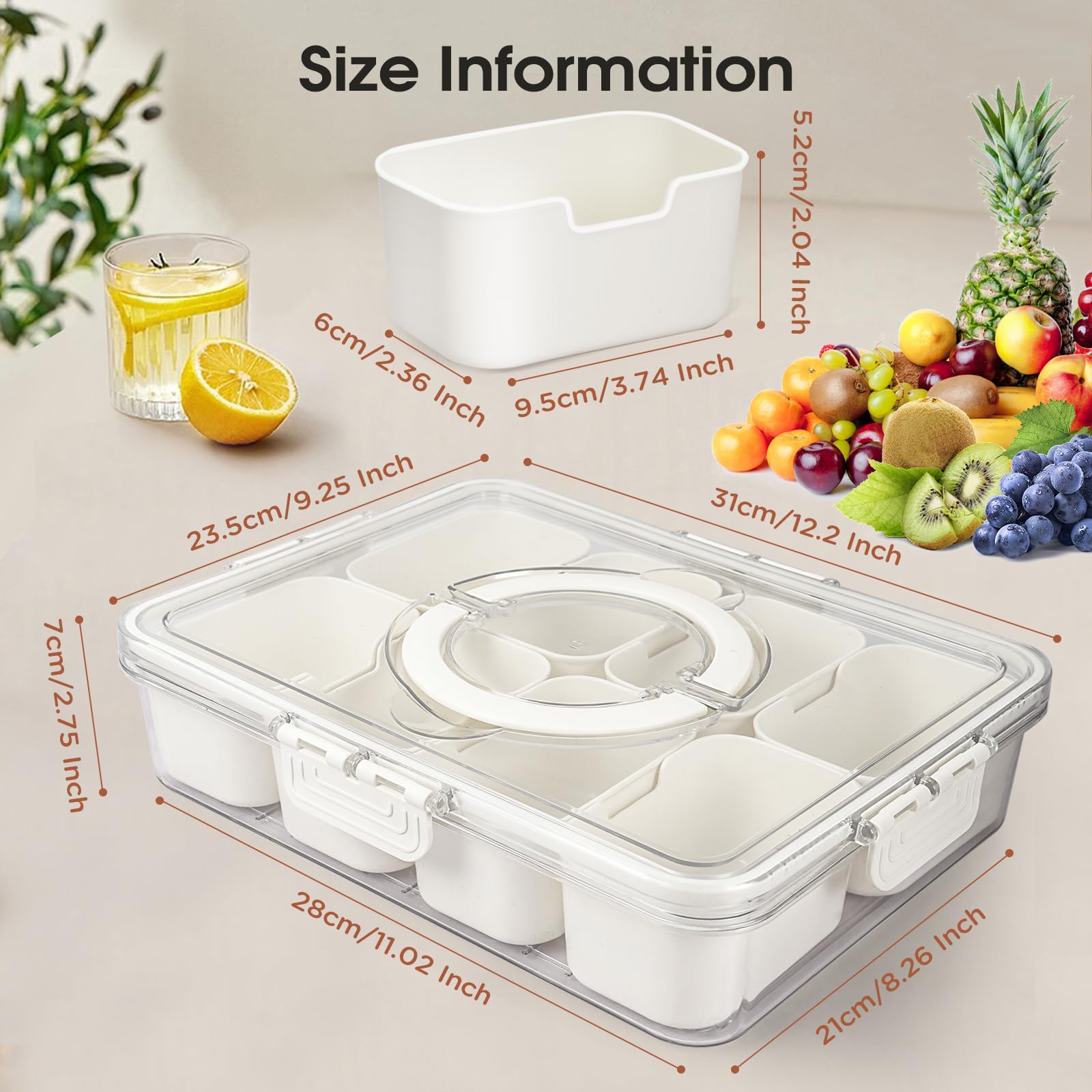 Contenitore per snack con coperchio ermetico, 1 vassoio per alimenti diviso, organizer multi-scomparto per verdure, frutta e snack, impilabile, senza BPA, lavabile in lavastoviglie