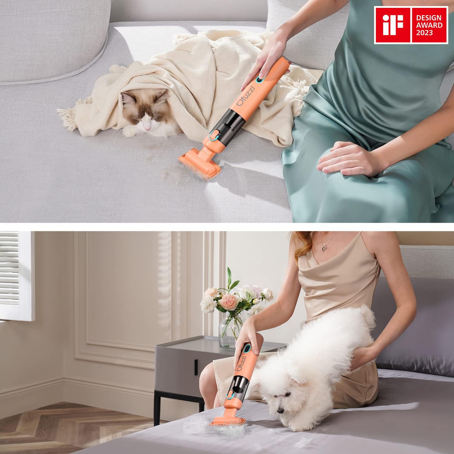 Ofuzzi Day - H8 Apex Cordless Handheld Vacuum Cleaner, 30AW Powerful Suction, 1.2lbs Lightweight, 120ml Dust Cup, Dual Filtration, 30 Mins Runtime, Mini Vacuum for Pet, Home, Narrow Spaces(Orange)