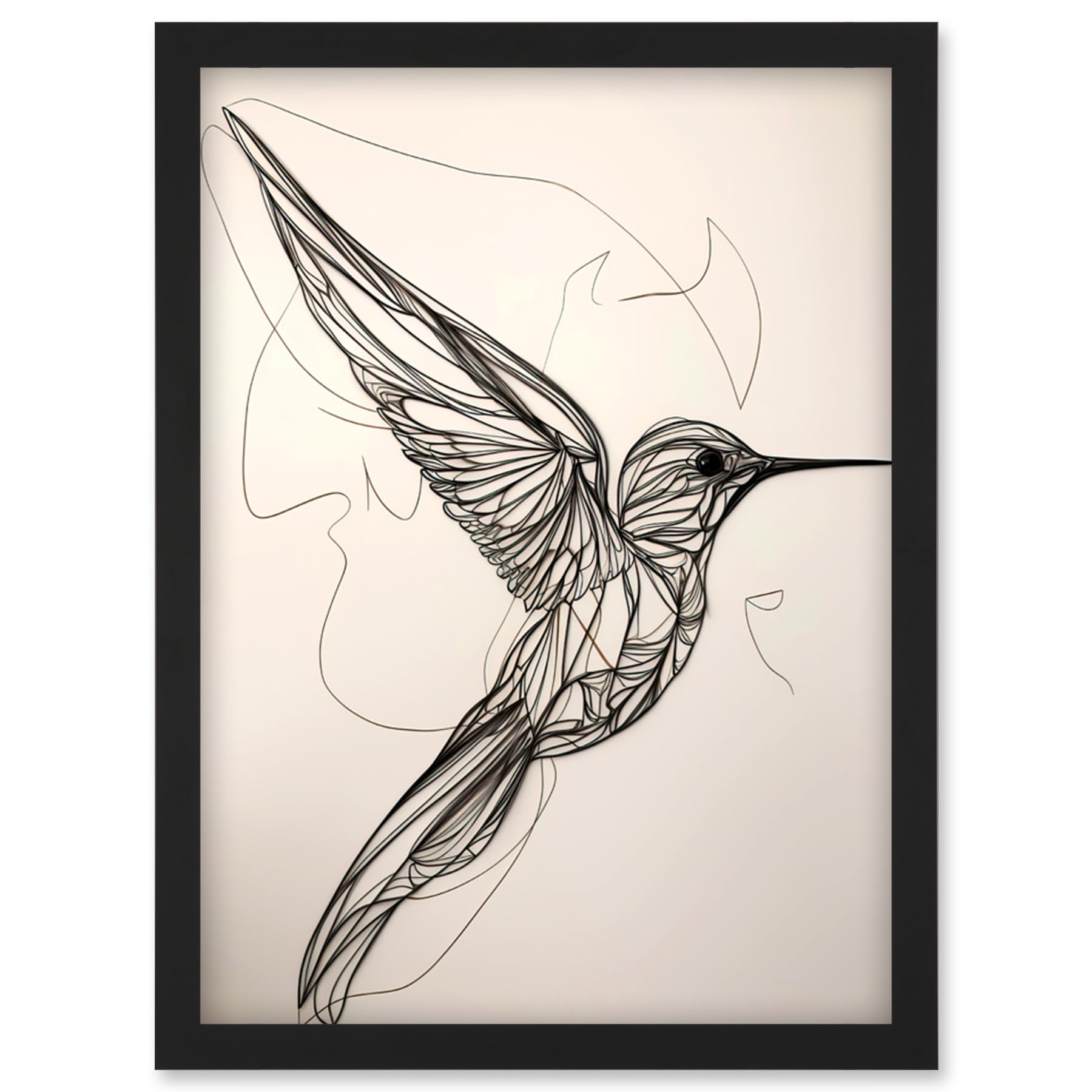 Artery8 Humming Bird in Flight Line Drawing Portrait Artwork Framed Wall Art Print A4