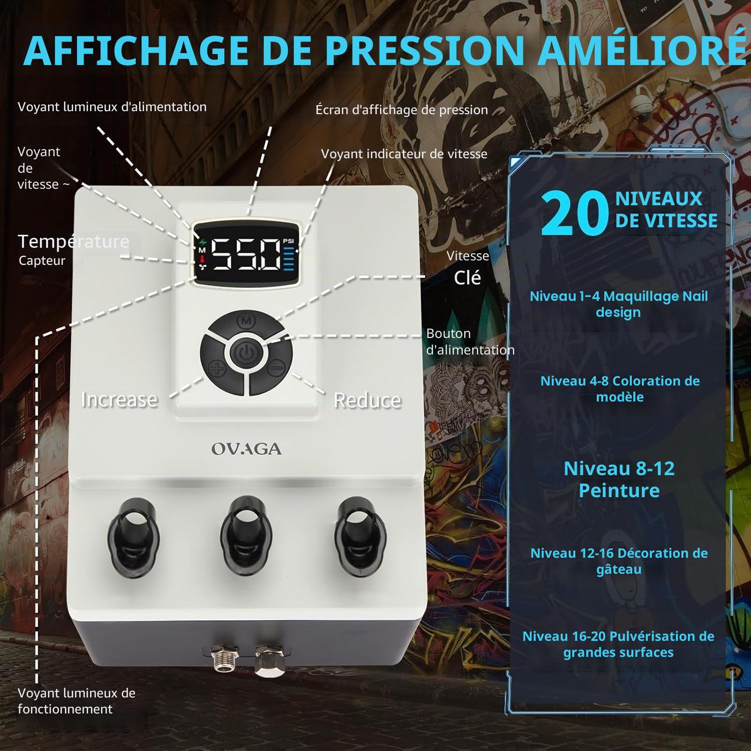 Kit de système d'aérographe professionnel ultra silencieux 85 psi, double action, ensemble aérographe multifonction avec compresseur pour peinture, décoration de gâteau, maquillage, art