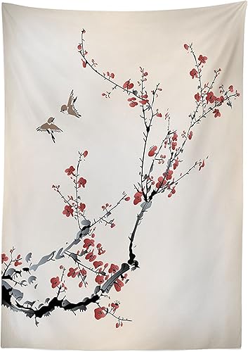 Miniatura 3 de Ambesonne Mantel natural, ramas de cerezo, flores y brotes de pájaros, efecto de pintura, rectangular, para decoración de comedor, cocina, 60 x 84