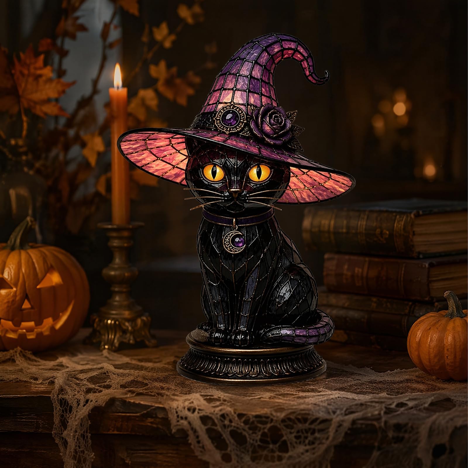 Stained Glass Witch Hat Lamp, Gothic Witch Hat Night Light