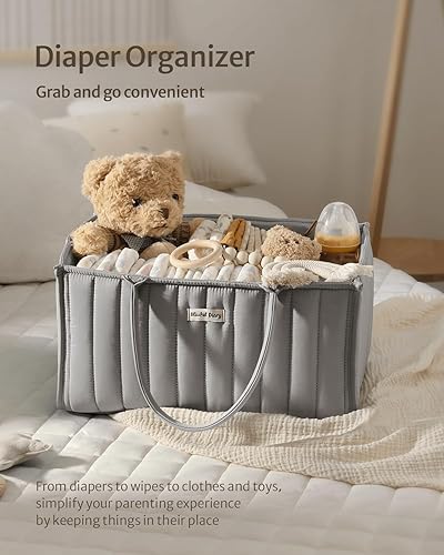 Miniatura 4 de Blissful Diary Organizador de pañales para bebé, elegante cesta de almacenamiento para artículos esenciales para recién nacidos y estación de