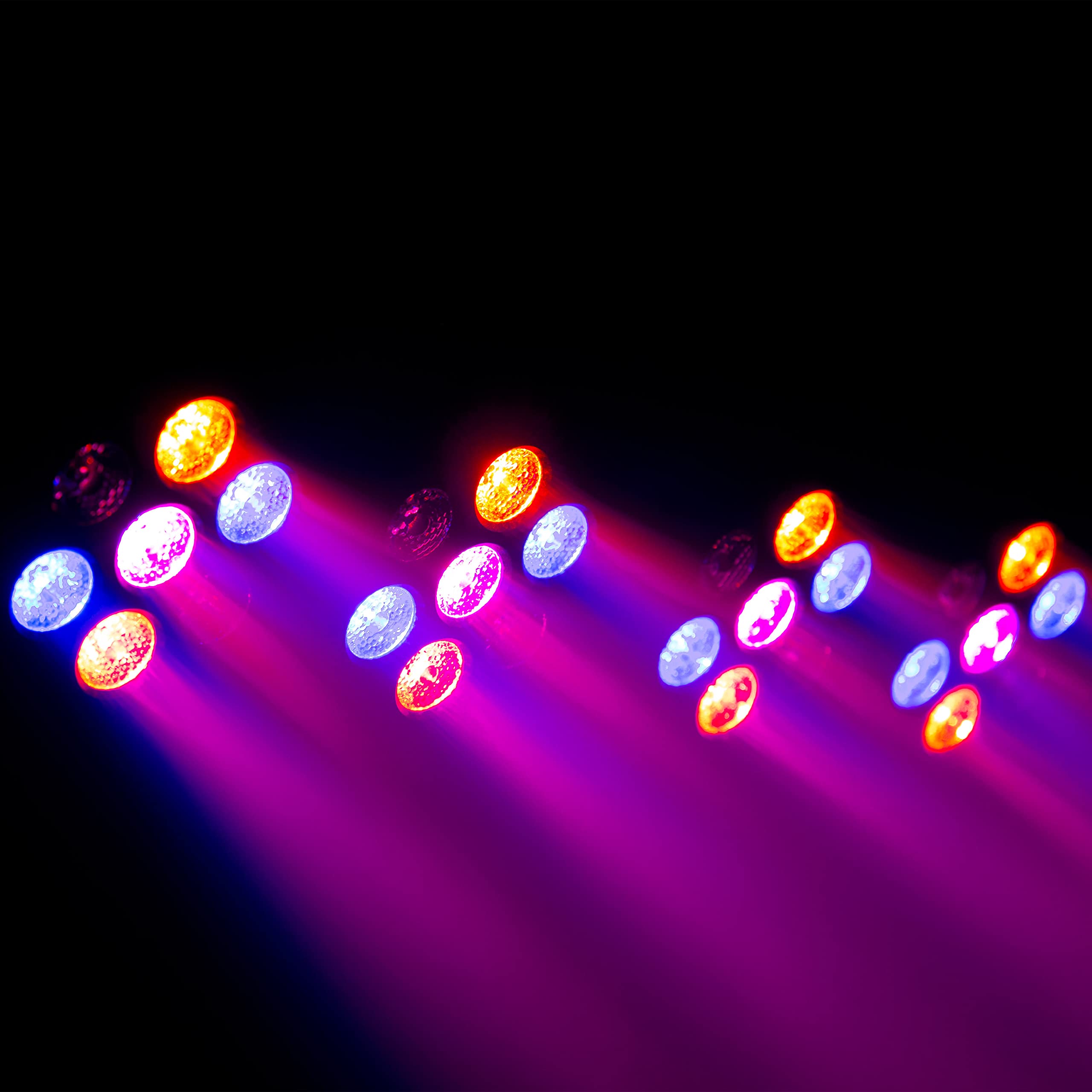 BoomTone DJ D-Tiene Set di luci multicolore Disco Club DJ, 28 LED RGB da 1 W, Dimmer, Kit completo di supporto. Regolabile in altezza. Programmi automatici, rilevamento del suono, telecomando in