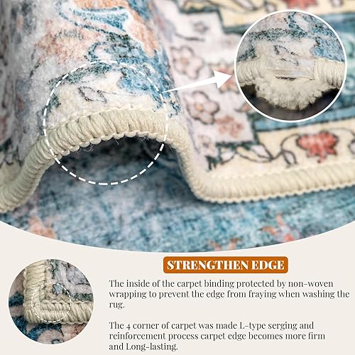 Miniatura 5 de Mujoo - Alfombra verde azulado de 8 x 10 pies para sala de estar, color azul, lavable, grande, bohemia, para dormitorio, antideslizante, abstracta,