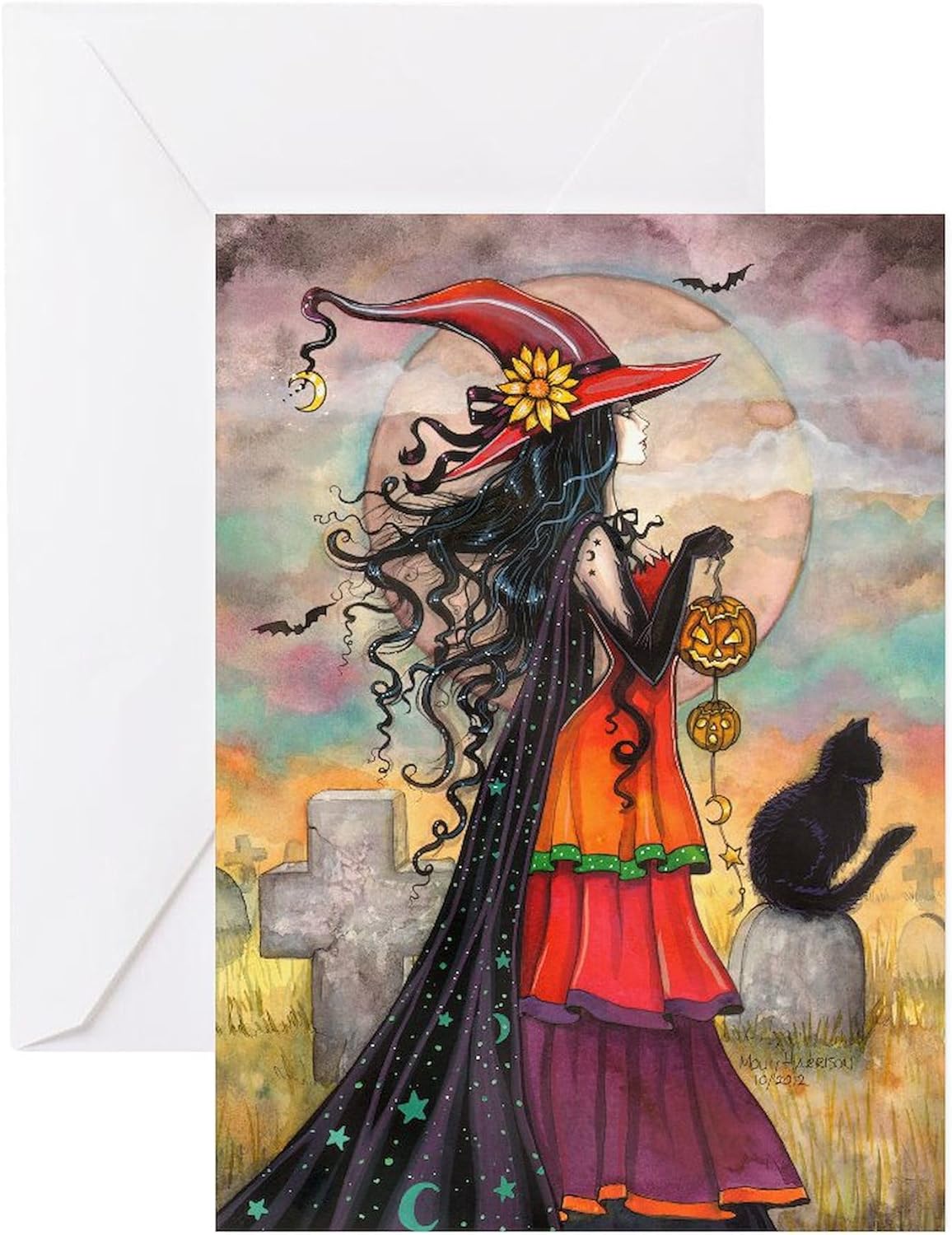CafePress Witch Way Halloween Witch Art Greeting Cards Folded Greeting Cards (10-pack) Glossy