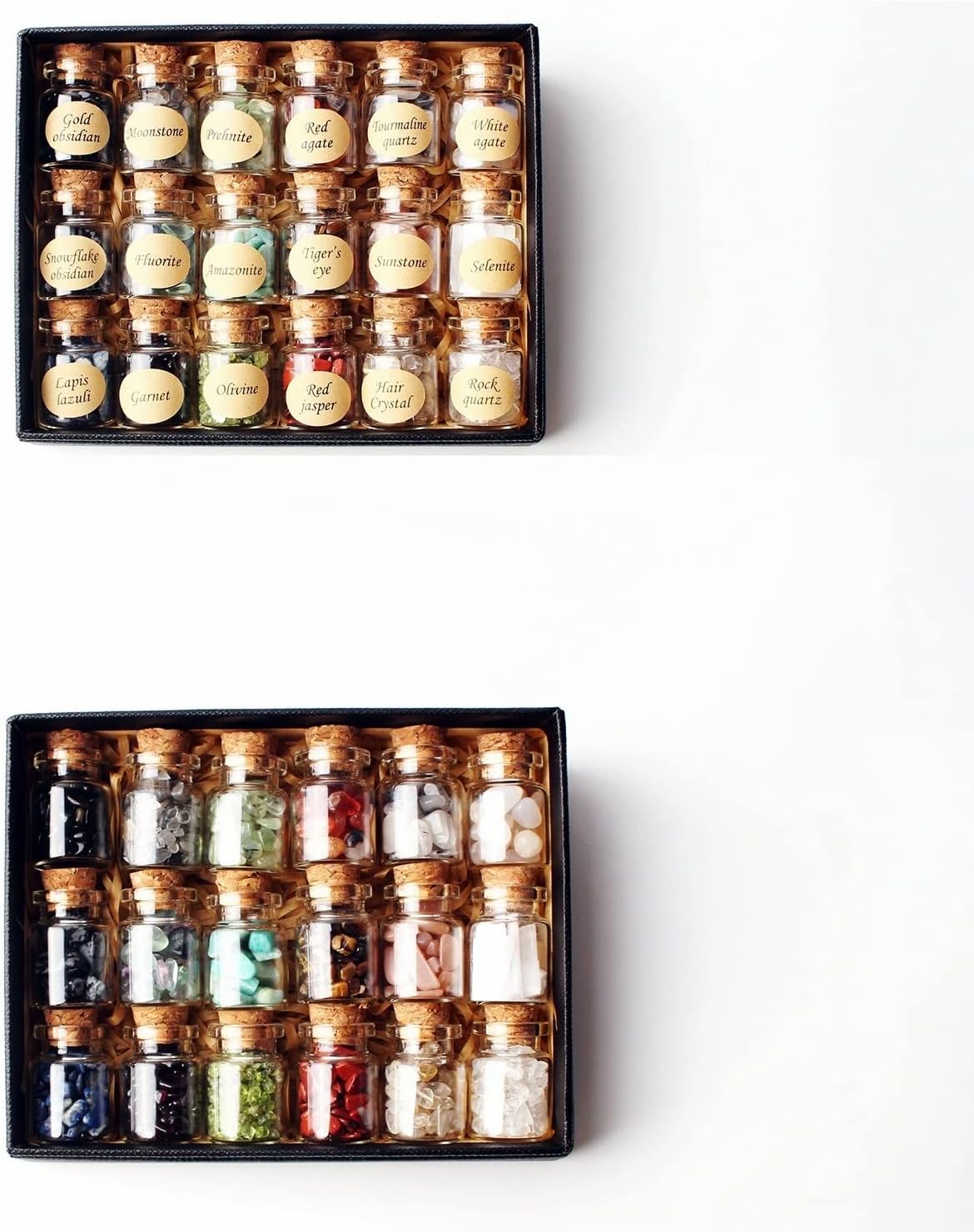 Natural Meditation Crystal 18Pcs A Set of Natural Crystal Rockstone Gravel Wishing Bottles Minerals Specimen Mini Stone Reiki Gift W/Box Crystal Stone (Color : L 18pcs Rough)