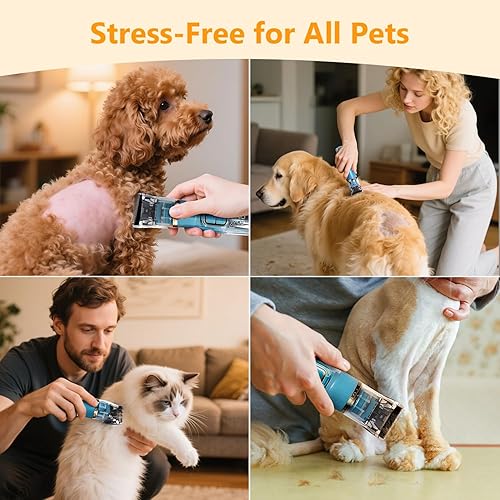 Miniatura 6 de Cortapelos para perros para el aseo de cabello grueso, cortadora profesional inalámbrica de bajo ruido para mascotas con cuchillas de titanio, IPX5