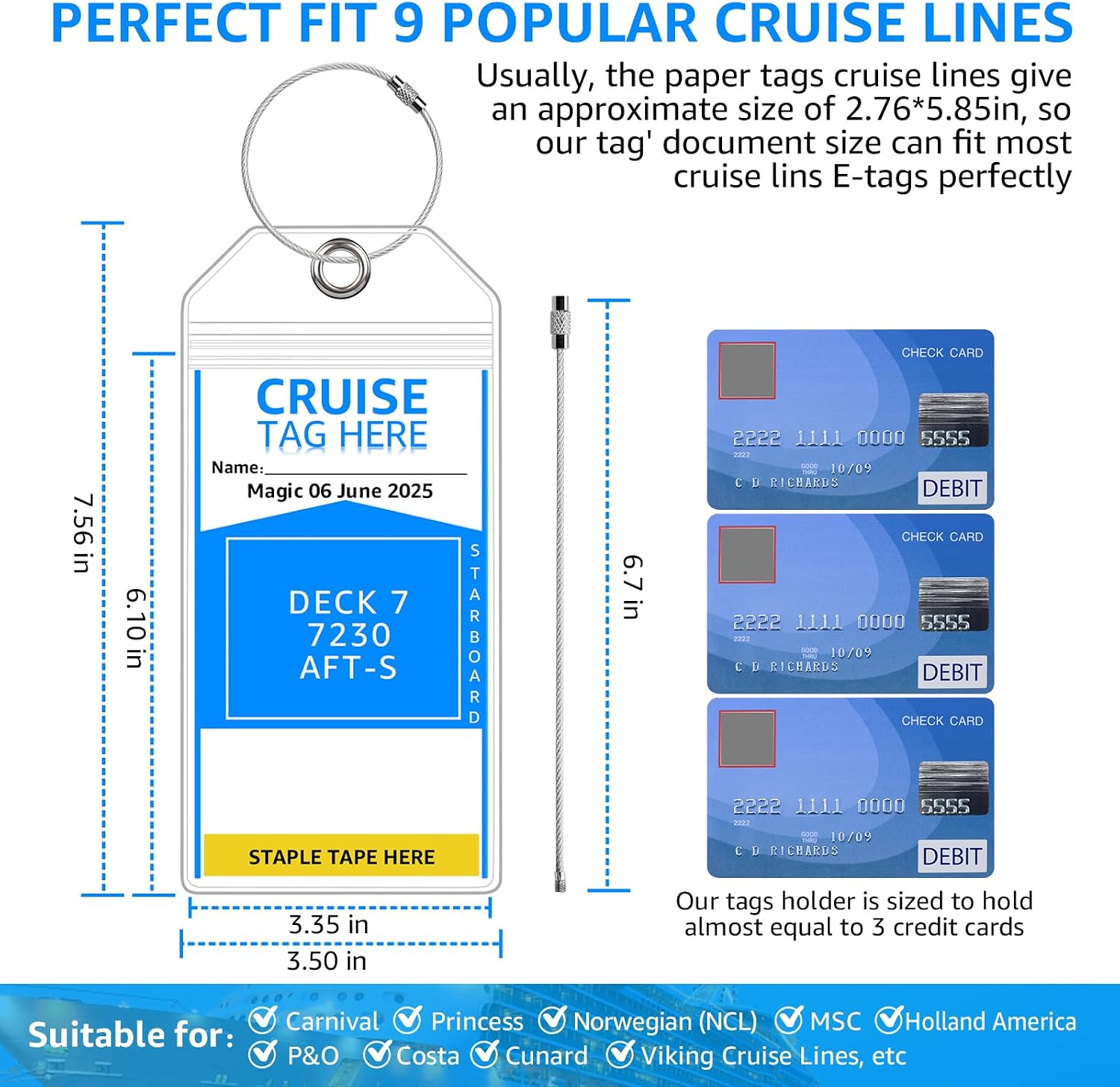 8 Pack Cruise Luggage Tag Holders for Carnival, NCL, Princess, MSC Ships image 3