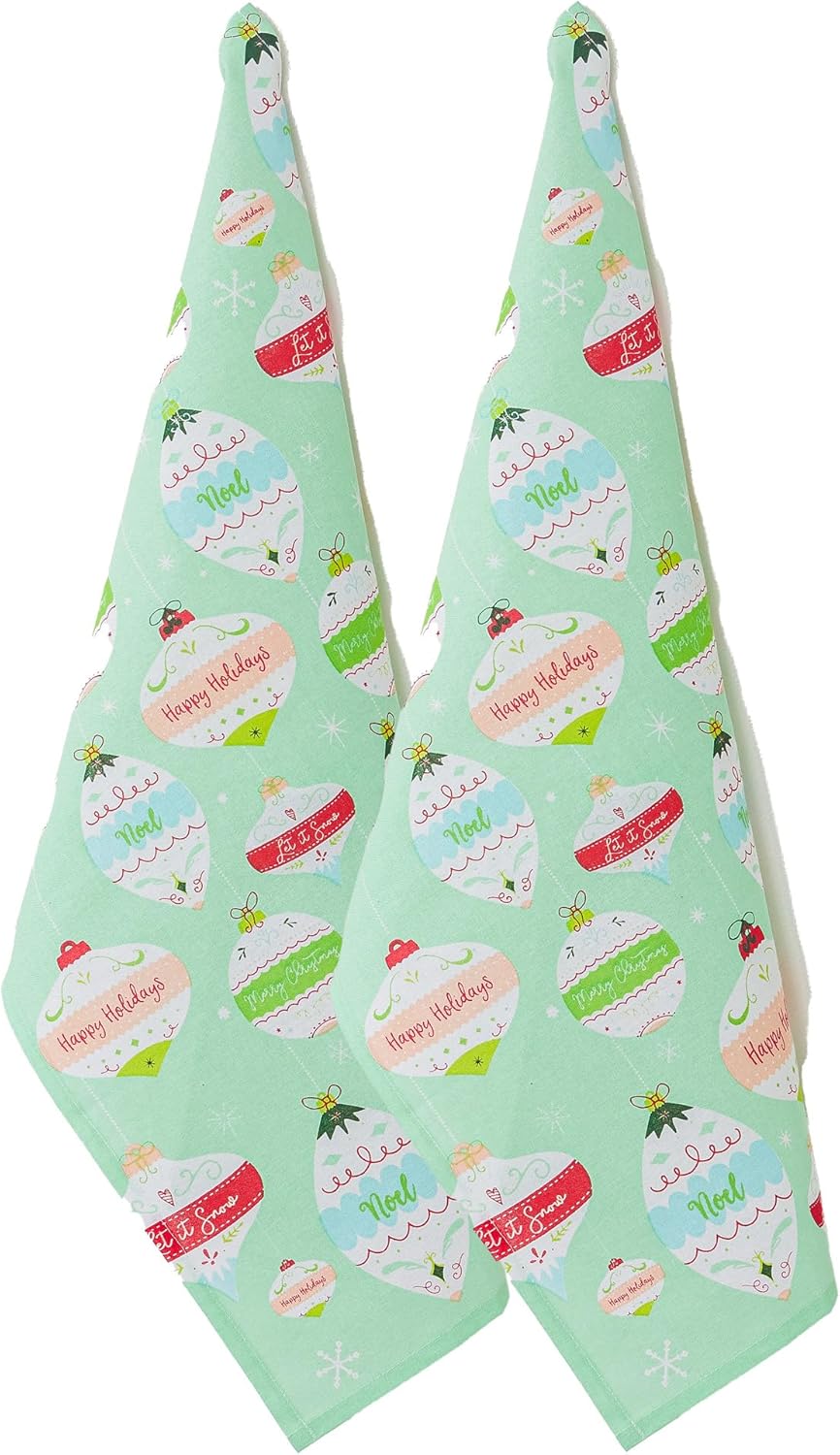 DII Holiday Dish Towels Christmas Kitchen Décor, 18x28, Vintage Ornaments, 2 Piece