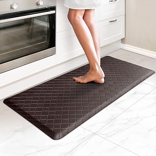 Vista 166 de HappyTrends - Tapete acolchado antifatiga de 17.3 x 28 pulgadas, grueso, impermeable, antideslizante, resistente, ergonómico, cómodo, para cocina