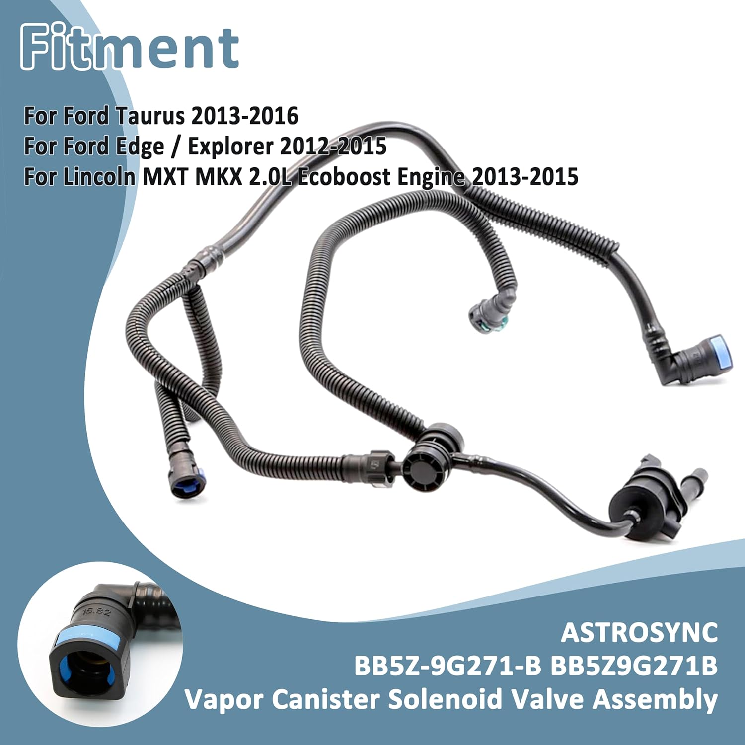 ASTROSYNC BB5Z-9G271-B BB5Z9G271B Vapor Canister Solenoid Valve Assembly for Ford Taurus 2013-2016 Edge & Explorer 2012-2015, Fuel Line Tube Vapor Valve for Lincoln MXT MKX 2.0L 2013-2015