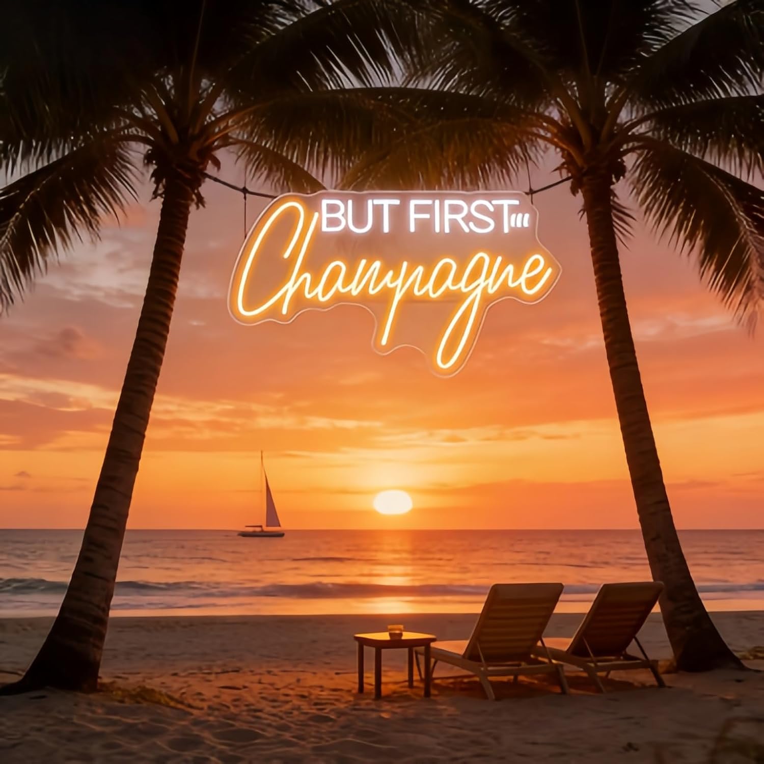 But First Champagne Neon Sign: Wedding Bar Decor USB Powered LED Decorative Lamp Unique Gifts Wall Decoration