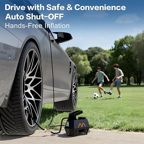 Miniatura 9 de Inflador de neumáticos, compresor de aire portátil, bomba de aire de 12 V CC para neumáticos de automóvil con manómetro digital y luz LED de