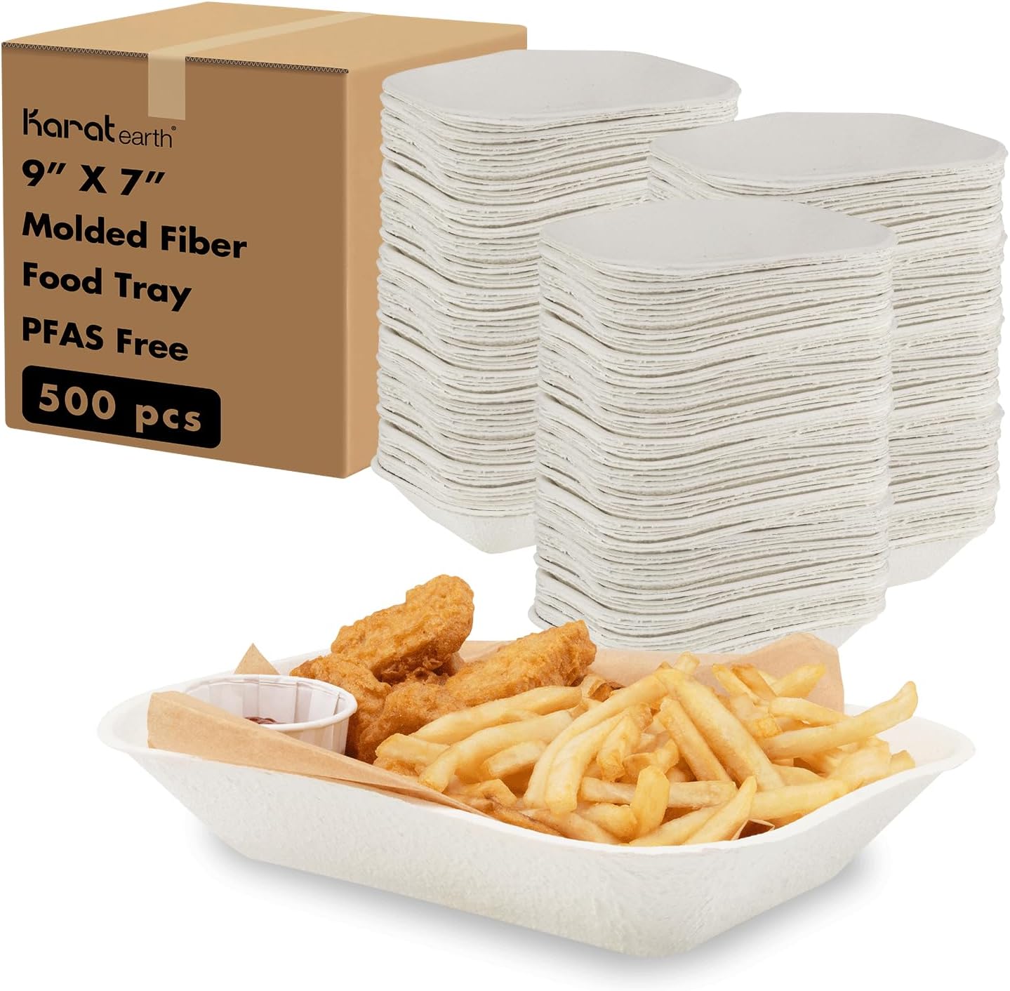 Karat Earth Oil & Grease Absorbing Paper Trays for Fried Food 9'' x 7'' [500 ct] – Disposable Oil-AbsorbingTrays, Reduce Excess Grease, Keep Fries & Wings Crispy (Not for Baking), PFAS free