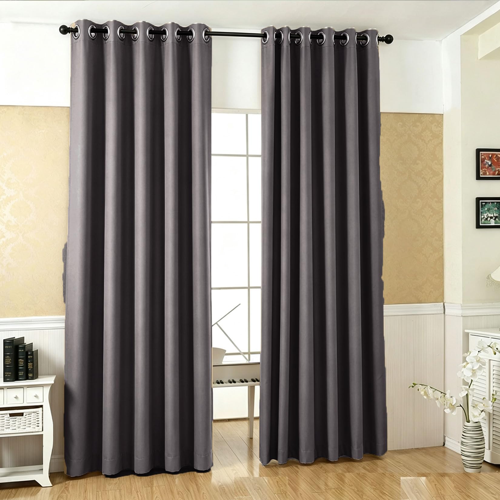 LIUJYUAN Black Out Curtain 285 x 230 cm Privacy Protection, Rod Pocket, with Eyelet Thermal Curtains, Neutral Drapes Thermal Insulated Energy for Balcony, Kithcen Window, Dark Grey