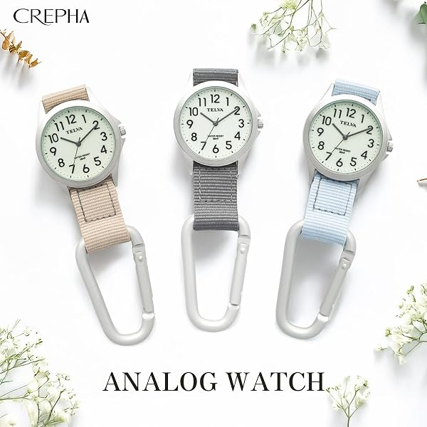 CREPHA(クレファー) キーホルダー時計 カラビナウォッチ アナログ 防水 見やすい バック かばん リュック用 ベージュ AZ-CB-A4153-WTBE - 2
