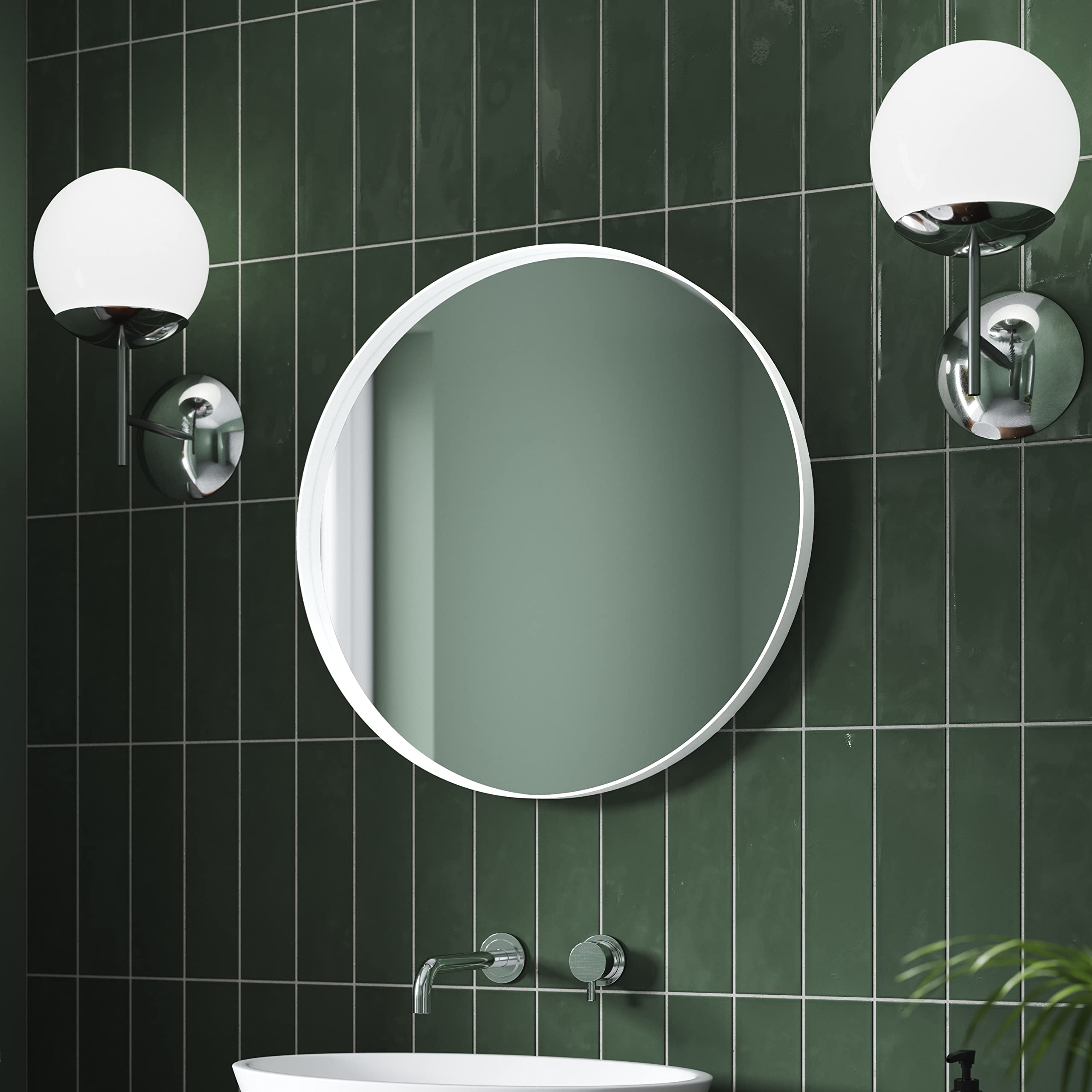 Pebble Grey Onyx Round Bathroom Mirror | 600x600mm | White | Rotatable | Aluminium Frame | Wall Mounted