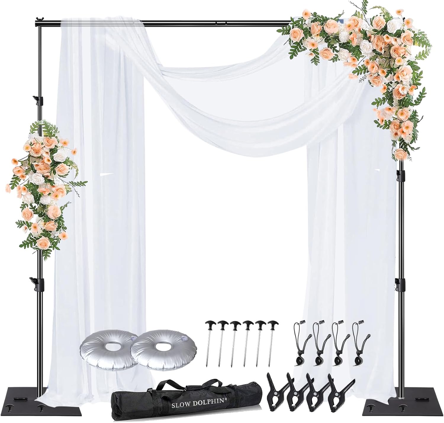 SLOW DOLPHIN Pipe and Drape Photography Backdrop Stand Kit Adjustable Photo Background Stand 10ft x 10ft with Metal Base for Parties Weddings Birthday Party Events Photo Booth(Black)