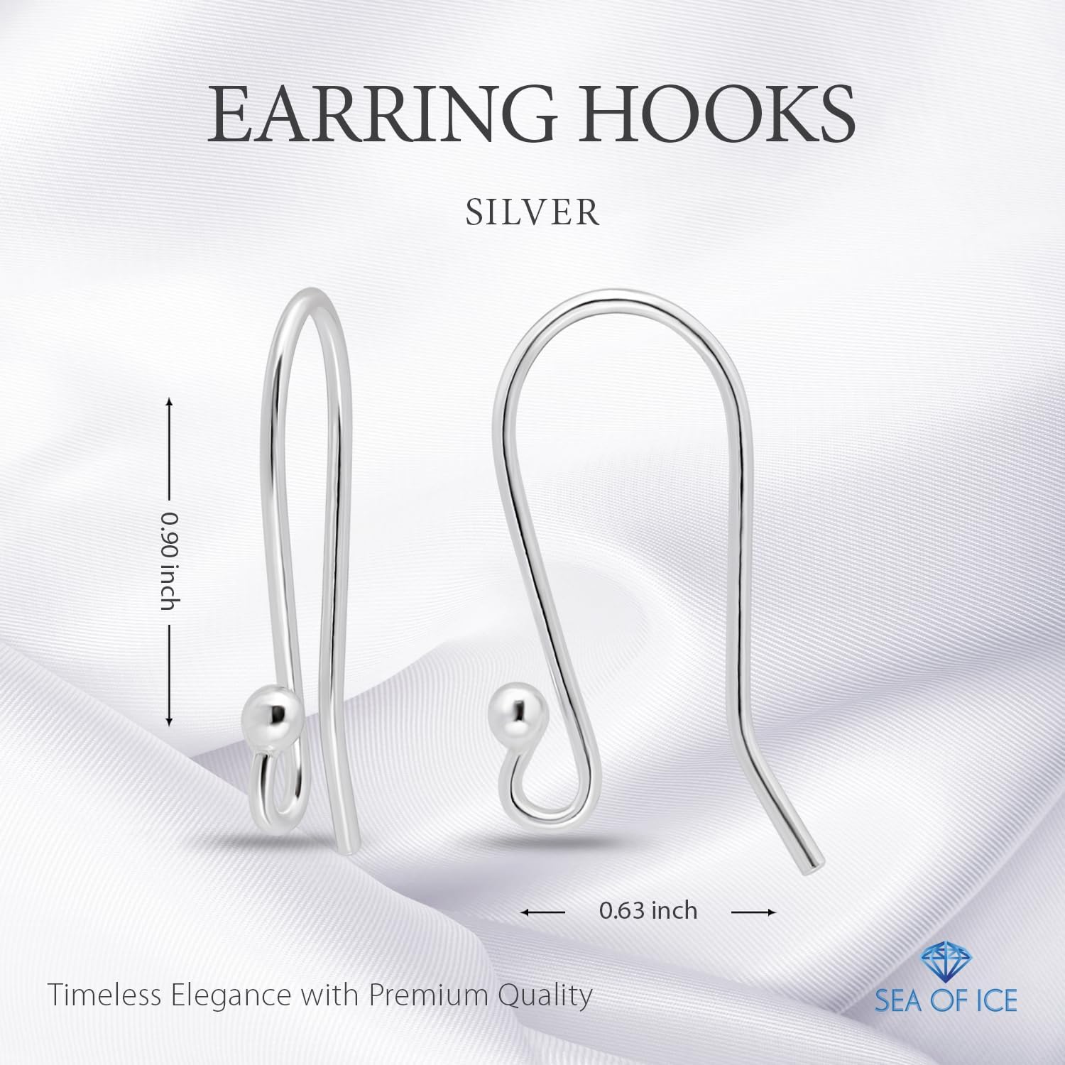 Sea of Ice 925 Sterling Silver Ear Wires Ball End French Earring Hooks for Drop Dangle Earrings Jewellery Making, DIY Jewellery Findings Parts 24 Pcs/ 12 Pairs