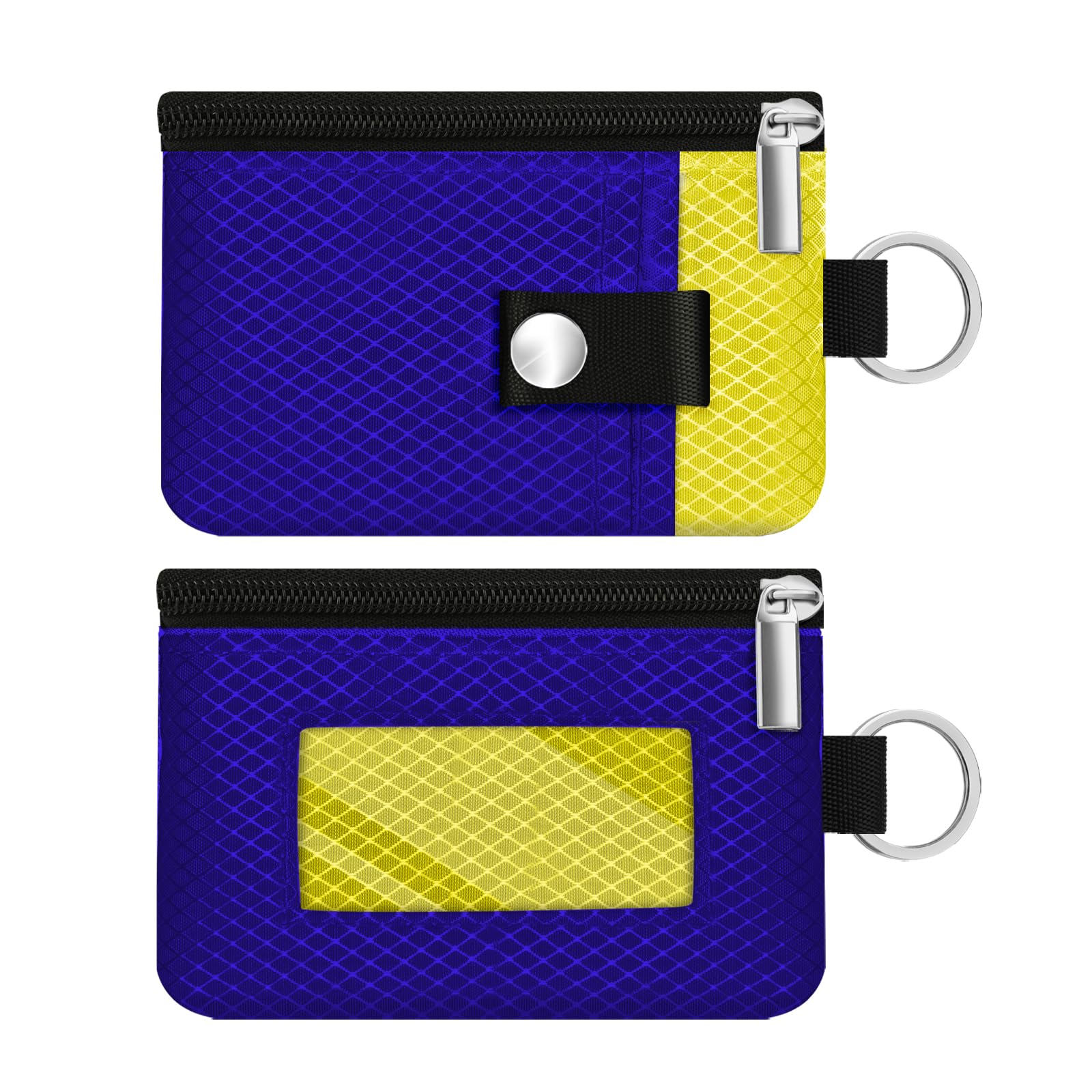 Minimalist RFID Blocking Small Wallet with ID Window,WaterResistant Zip Id Case Wallet with Lanyard Keychain for Cards,Cash,Travel,Women,Men (Sapphire Blue/Lemon Yellow)