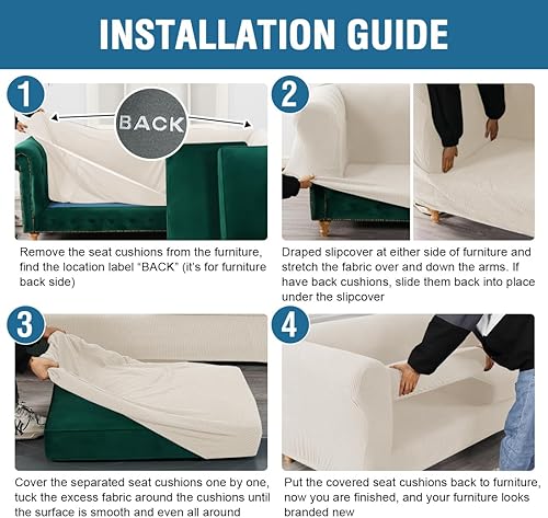 Miniatura 7 de H.VERSAILTEX Funda elástica para sofá Chesterfield de 3 piezas, 2 cojines, fundas de asiento profundo de mediados de siglo para sofássofás con parte