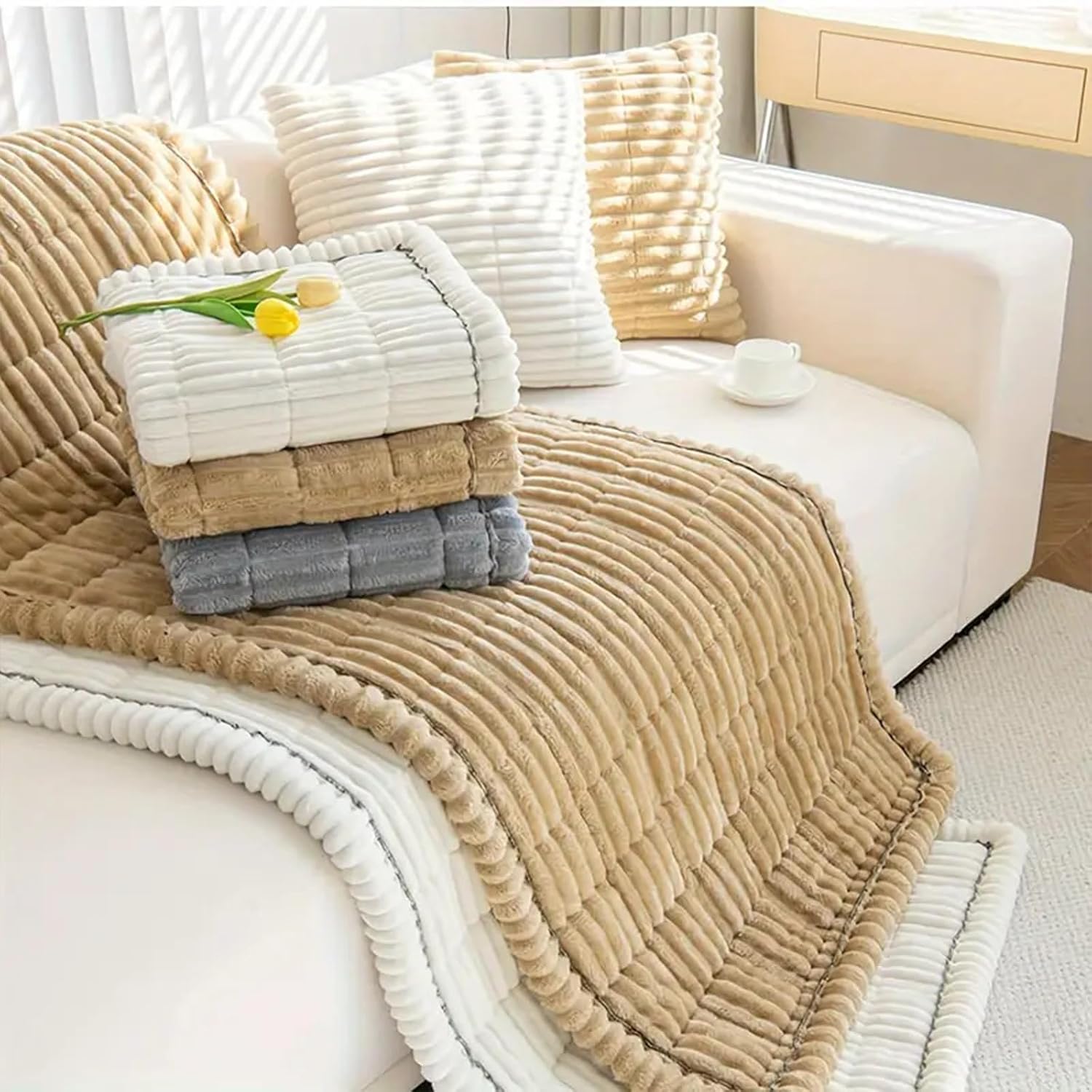 Plush Pet Couch Cover,Non-Slip Washable Dog Couch Covers Protector, Thick Corduroy Sofa Cover Pet-Friendly Blanket for Dogs and Cats (Dark Green, 27.5x70.8 inch)