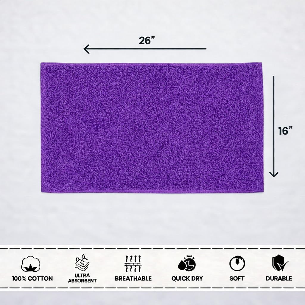 16x26 | Terry Velour Towels, Bath Towels, Washcloths | Cotton | Face Towels, Bathroom use, Gym and spa Towel | Bathroom Towels (3, Purple)