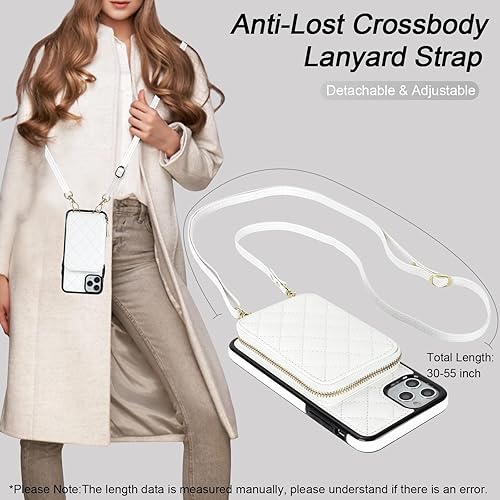 Miniatura 6 de Bocasal Funda tipo cartera cruzada para iPhone 11 Pro Max, con bloqueo RFID, de piel sintética, con cremallera, funda tipo cartera con función atril