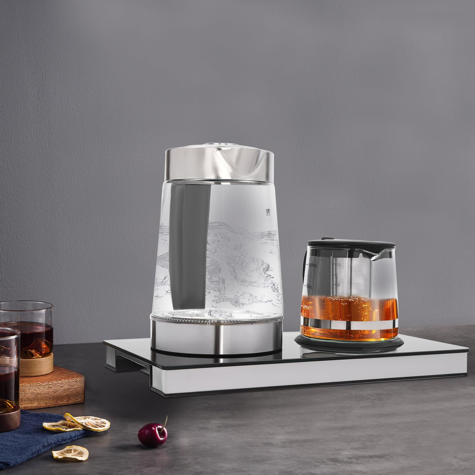 Hervidor eléctrico con ajuste de temperatura, 2,5 L + 1 L, tetera de vidrio, tetera eléctrica multifuncional con colador de té, 1800 W