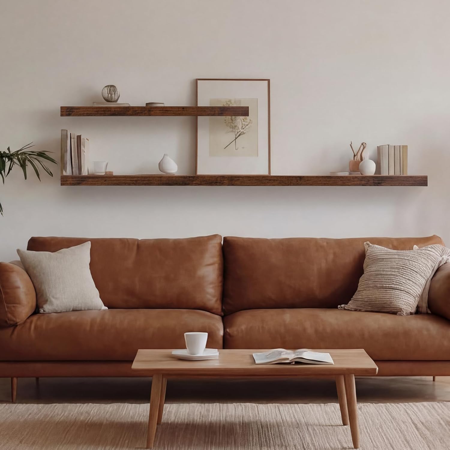 Sliner 8 Pcs 16'' Floating Shelves for Wall with Invisible Brackets, Rustic Wood Deep Wall Mounted Shelves for Home Decor, Storage & Display, Bookshelf for Bedroom, Bathroom, Living Room, Kitchen