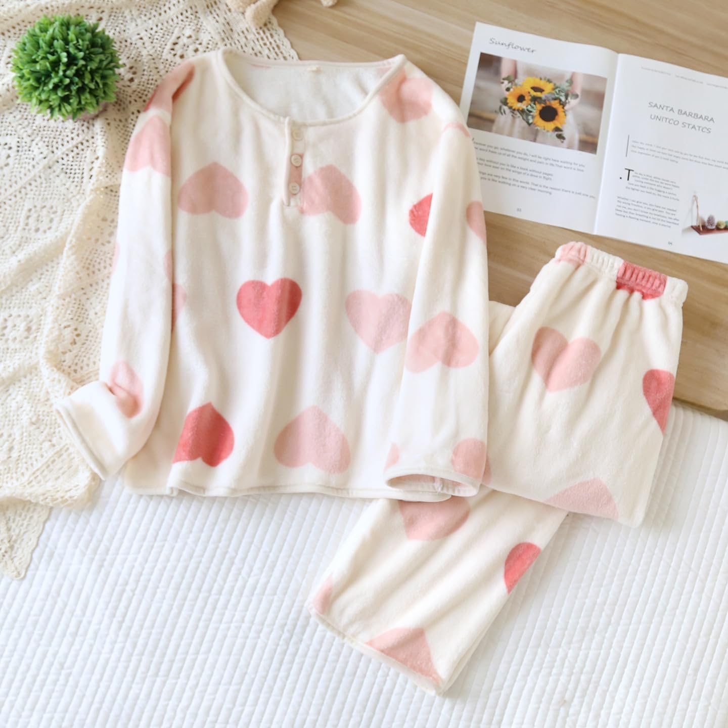 Women's 2 Piece Fleece Pajamas Set Warm Pjs Fuzzy Lounge set Cute Print Sleepwear - Image 2