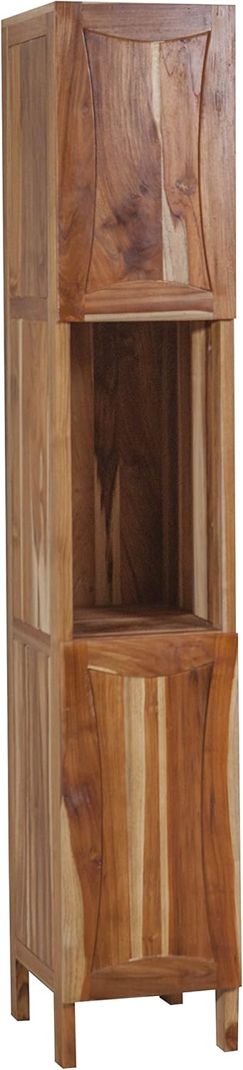 EcoDecors Curvature Free Standing Linen Closet, with Soft Close Doors, Arives Fully Assembled in Natural Color