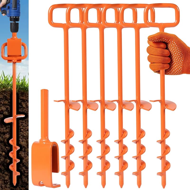 16In Tent Stakes, Ground Anchors Screw in, with Heavy Duty Adapter | for Screw Ground Anchors, Tree Straightening Kit, Anchors Tent, Mobile Home Anchors, camping and outdoor securing