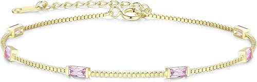 LOUISA SECRET Pulseras de piedra natal para mujer, plata de ley 925, delicada y simple, pulsera de eslabones para mujer, cumpleaños, aniversario,