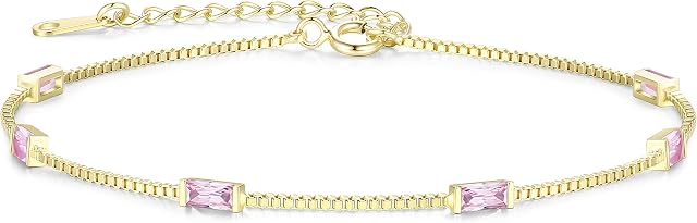 LOUISA SECRET 925 Sterling Silver Birthstone Bracelets for Women, Baguette Cubic Zirconia Station Bracelet, Birthday Anniversary Christmas Gifts for Women Wife Mom Sister Girl Her