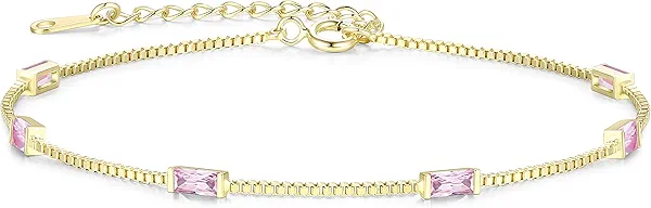 LOUISA SECRET Birthstone Bracelets for Women, 925 Sterling Silver Dainty Simple Women Charm Link Bracelet, Birthday Anniversary Jewelry Gifts for Women Wife Mom Her