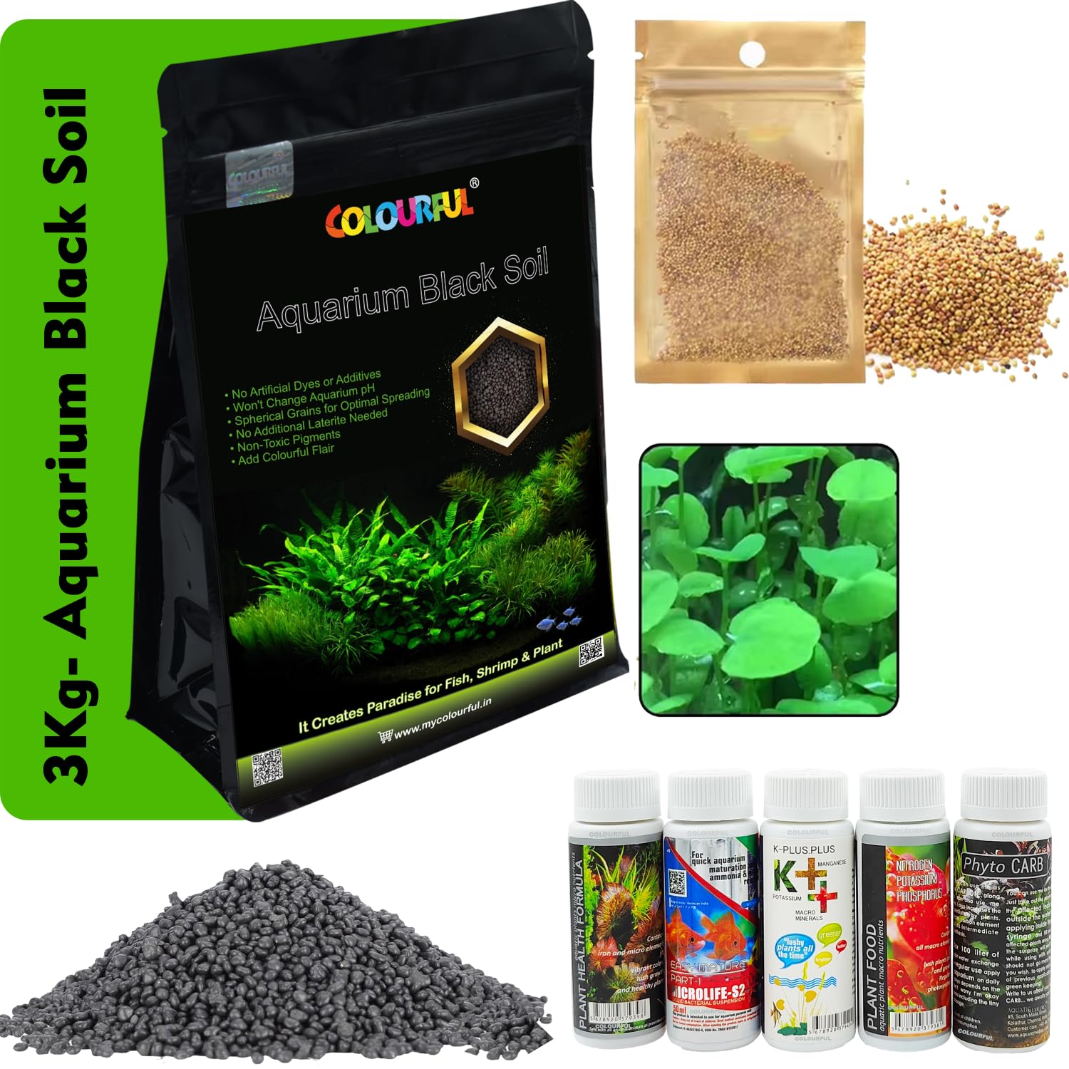 COLOURFUL - Planted Aquarium Black Soil Substrate Aqua Soil for Fish Tank | Live Planted Aquarium | Seeds and Plant Fertilizers (3Kg Soil + Love Plant Seeds + 5 in1 Plant Fertilizers Medicine) (B0D6Z1T1FQ) Amazon Price History, Amazon Price Tracker
