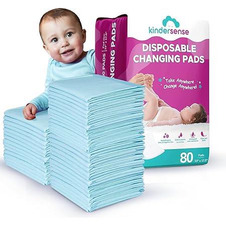 KinderSense® - Disposable Changing Pad for Baby Diaper (80 Pack) Extra Large (23" x 17.5") Portable Pee Pad Waterproof & Leak Proof Underpad Mat Incontinence Protection - Absorbent Changing Mat