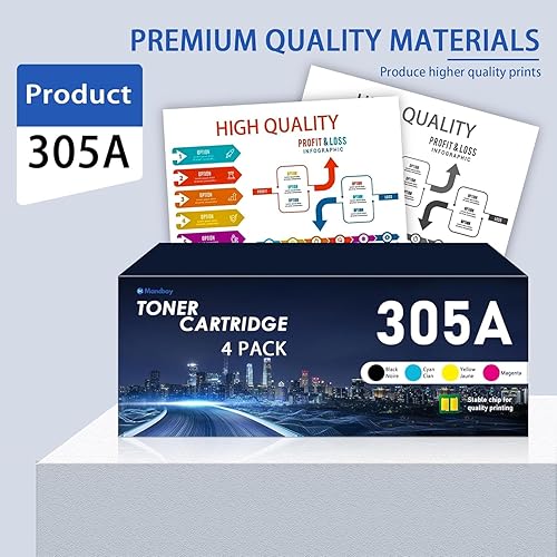 Miniatura 6 de Cartuchos de tóner 305A, paquete de 4 cartuchos de alto rendimiento (con chip), repuesto compatible para HP 305A 305X para tinta de impresora Color