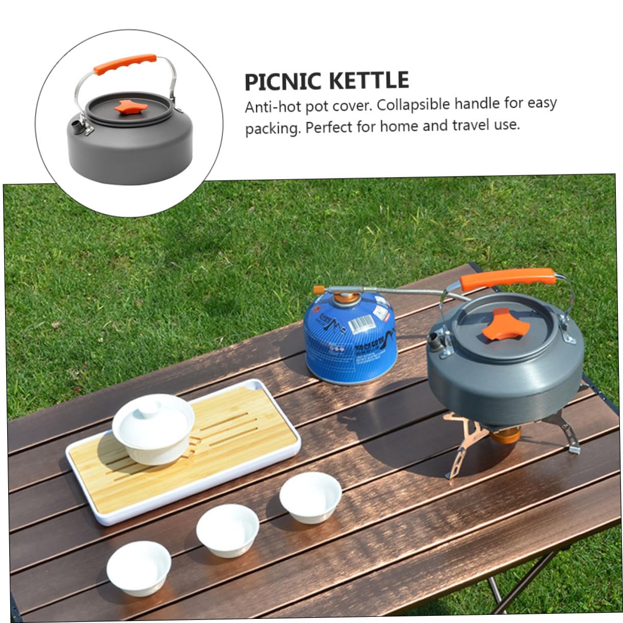 BESTonZON Portable Camping Kettle Lightweight Outdoor Water Boiler with Folding Handle and Teapot for Hiking Picnic and Travel Use