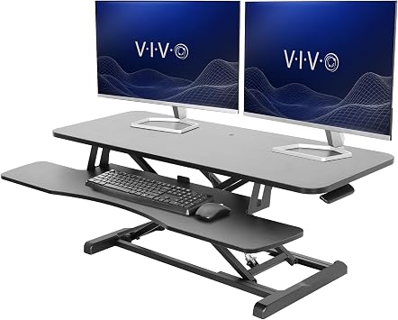 VIVO 42 inch Desk Converter, K Series, Height Adjustable Sit to Stand Riser, Dual Monitor and Laptop Workstation with Wide Keyboard Tray, Black, DESK-V042KB