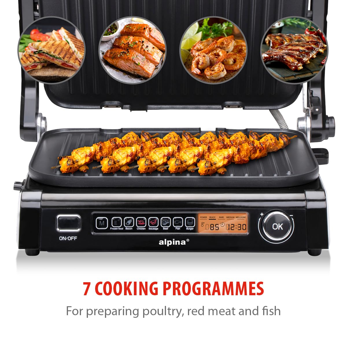 ALPINA Grill kontaktowy, 230 V, 2100 W, stal nierdzewna