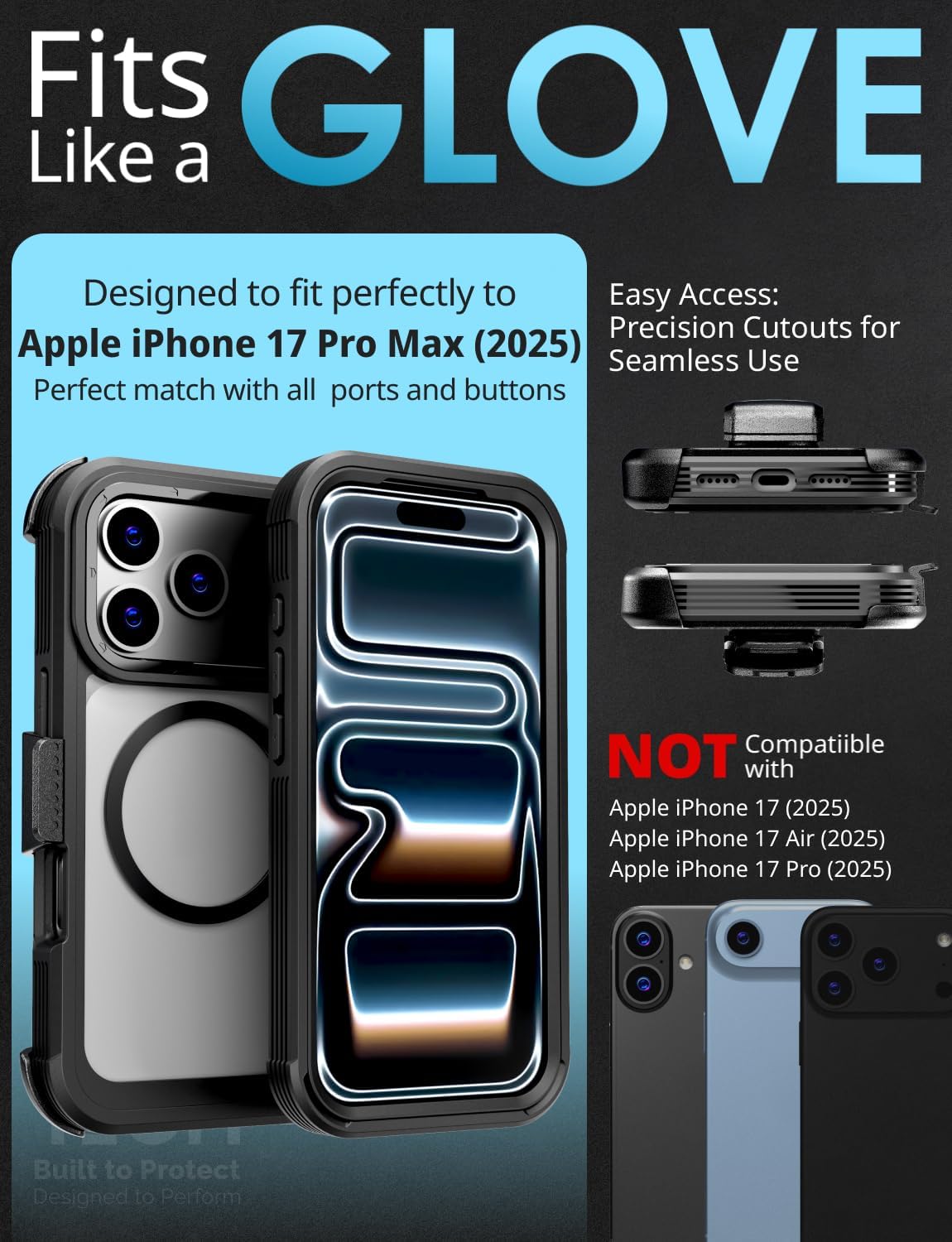 Designed for iPhone 17 Pro Max Case with Belt Clip Holster, Kickstand Slim Cover Compatible with Magsafe Chargers - Phone Case for iPhone 17 Pro Max - Black - Image 2