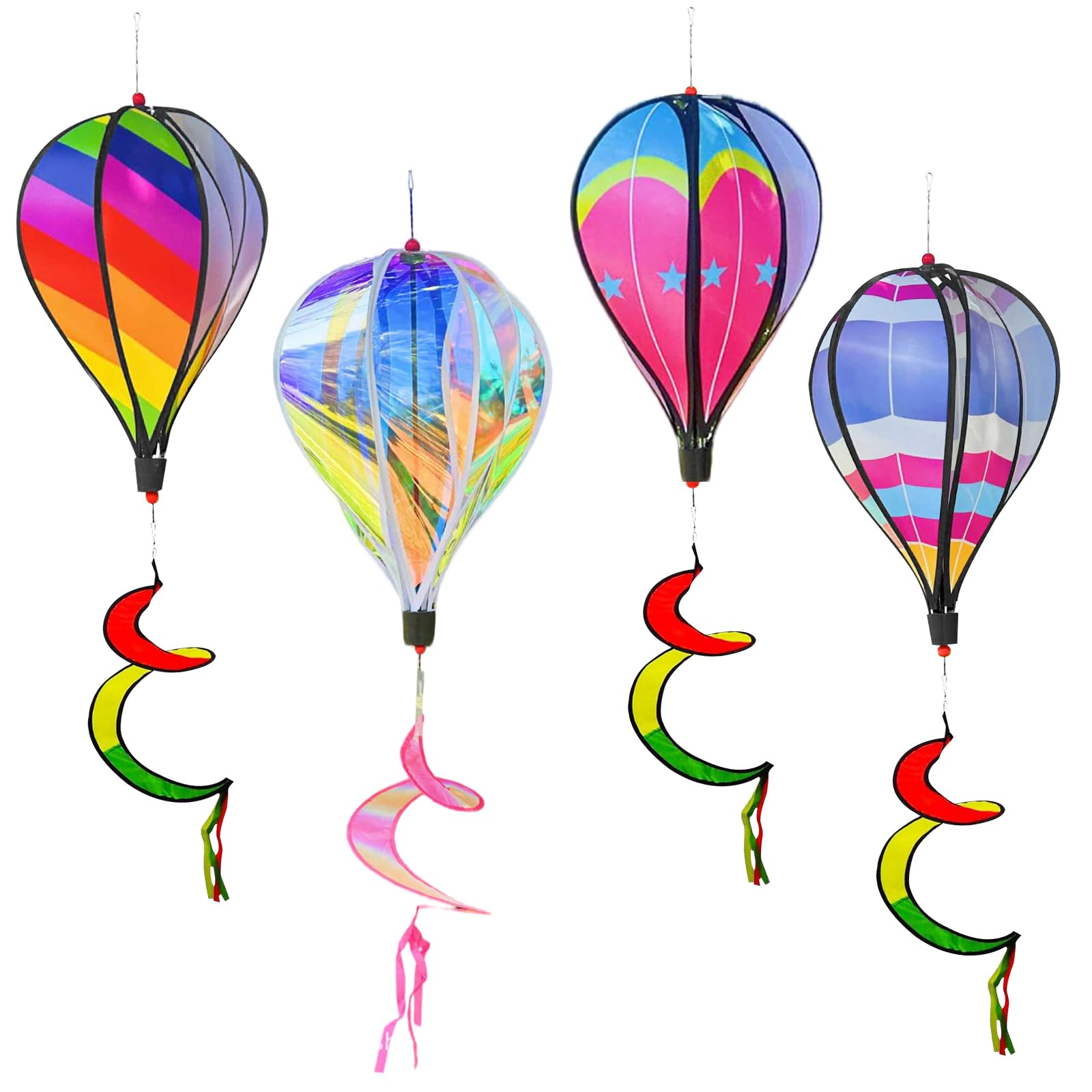 4 palloncini a forma di vento da giardino, 110 cm, scacciapensieri per esterni, arcobaleno, mongolfiera twister, giardino, palloncino vento, decorazione da appendere per l'asilo, il parco