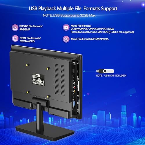 Miniatura 9 de Feihe Televisor pequeño de 14 pulgadas, TV de cocina HD con sintonizador ATSC, HDMIUSBVGA, soporte integrado y control remoto, adecuado para RV,