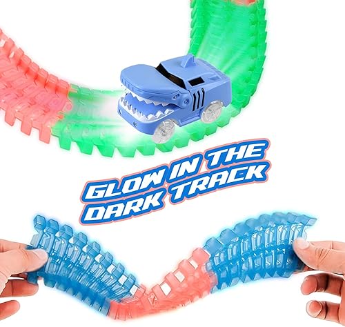 Miniatura 4 de Mindscope Twister Tracks Shark Series - Juego de pistas de neón que brillan en la oscuridad de 11 pies con accesorios de tiburón