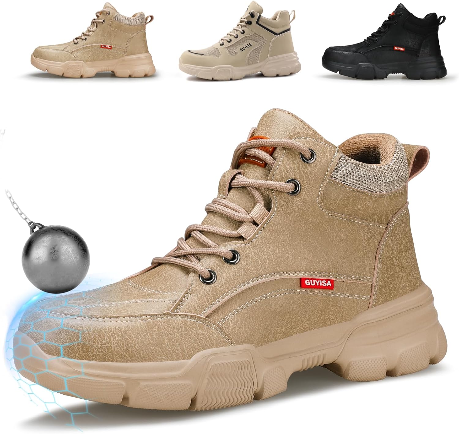 Dumsiyin Steel Toe Work Boots for Men, Lightweight Safety Work Boots with Kevlar Midsole, Water-Resistant for Construction and Warehouse Work