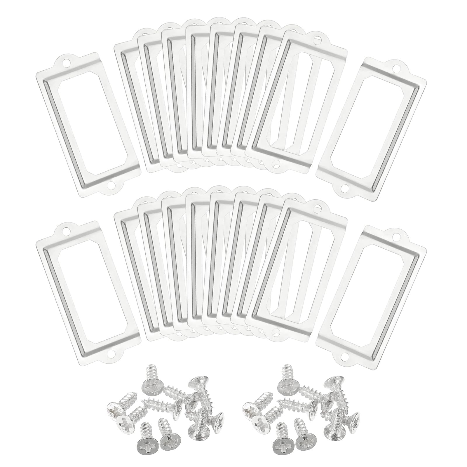 sourcing map Metal Label Holders, 70x33mm 40pcs File Name Card Tag Label Holder Frame for Office Library Drawer Cabinet Shelves, Silver Tone
